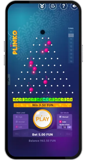 Winning round complete with payout in Plinko payout chart NZ
